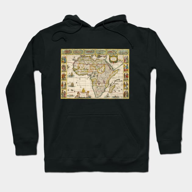 Antique Map of Africa by Hondius and Jansson, 1635 Hoodie by MasterpieceCafe